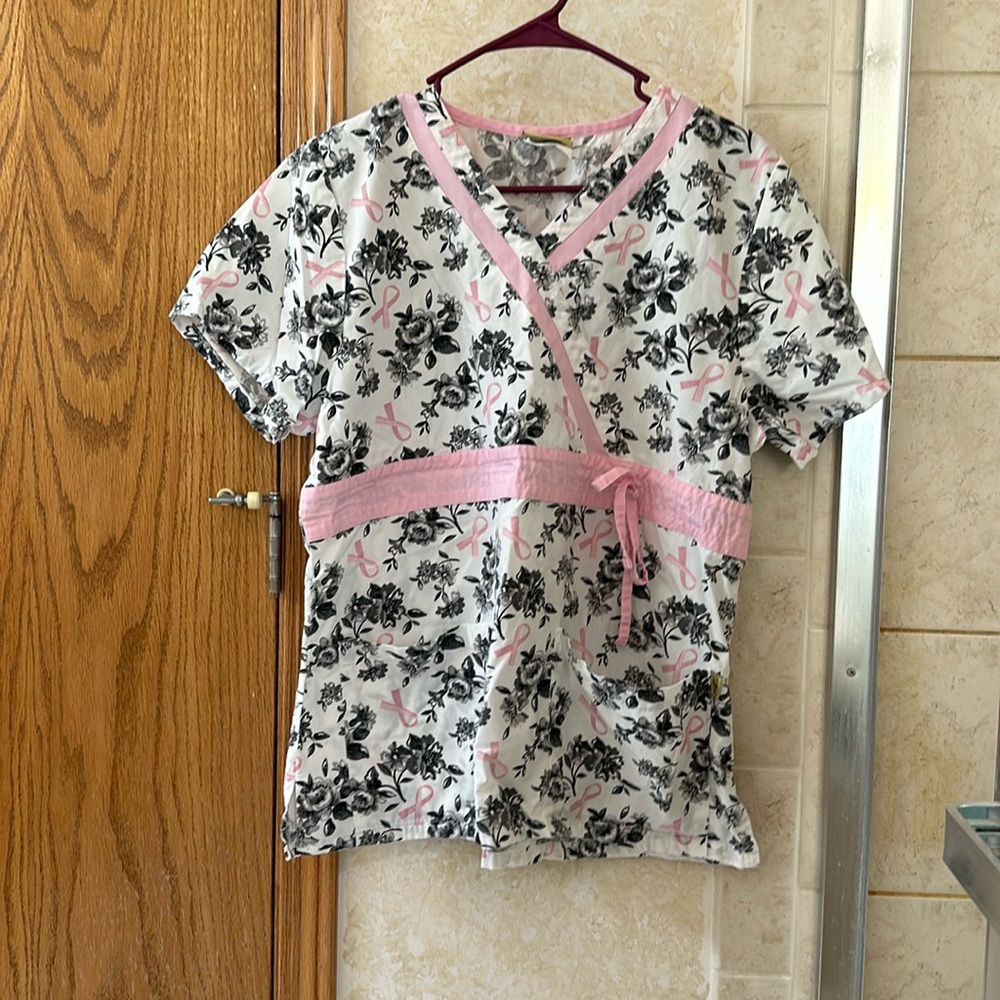 Pink white and black breast cancer scrub